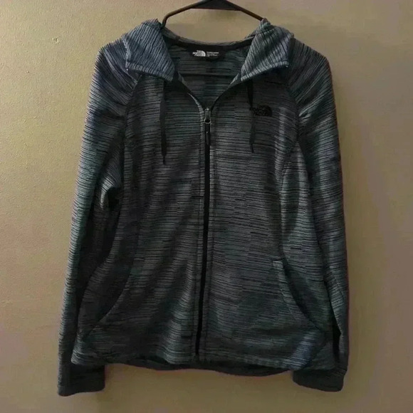 The North Face zip up hoodie, gray and blue, size large - Picture 2 of 7